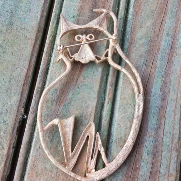 Vintage Fun Stylized Large Cat Pin Brooch Funky Grandmacore - Picture 4 of 5